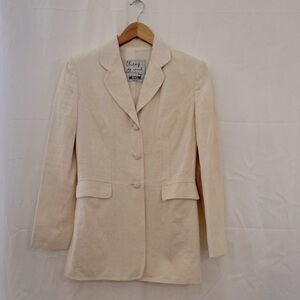 Preowned Moschino Jeans Off White Cotton Gold Pinstripe Blazer Jacket US Size 8